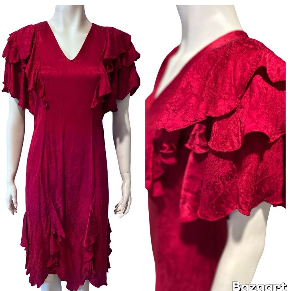 *Vintage* Silk Holly Harp Flapper Dress (S)